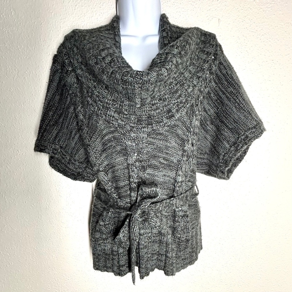 VTG Fredericks of‎ Hollywood Charcoal Cable Knit Cowl Neck Sweater Medium Belted